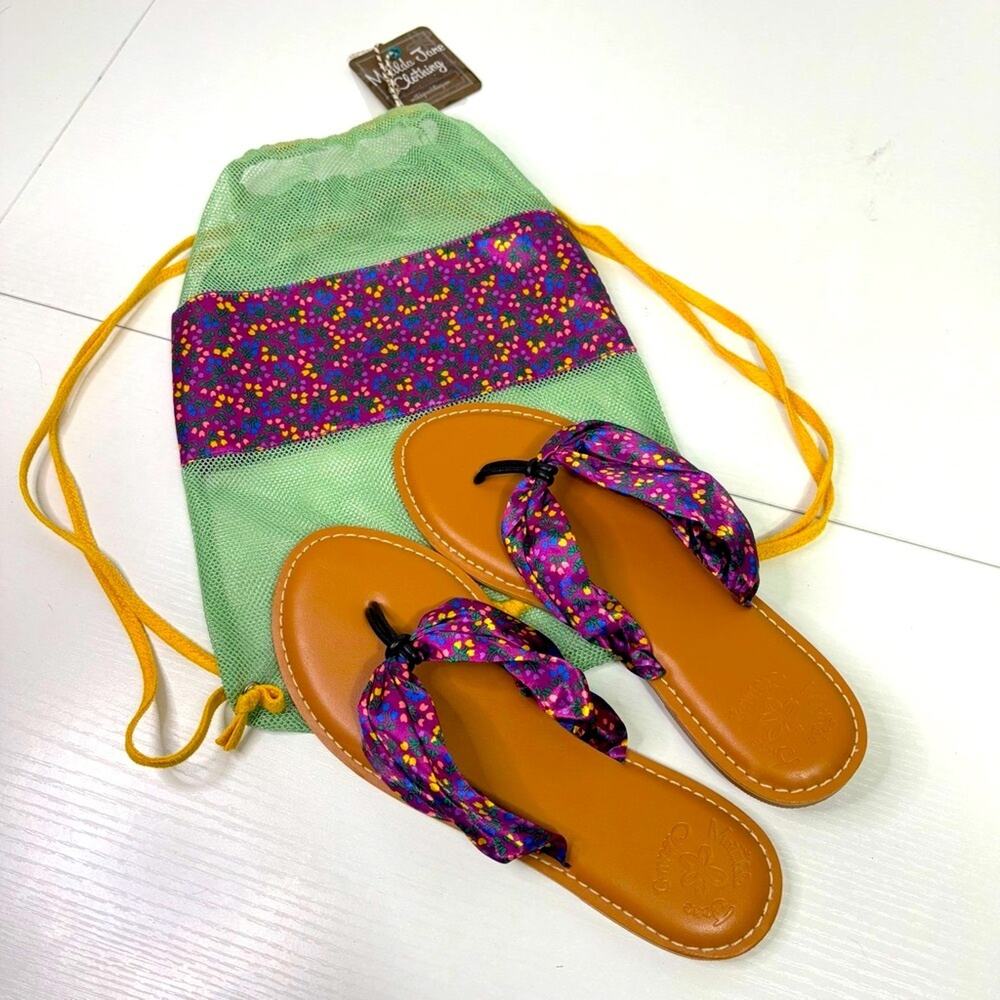 NWT Matilda Jane Purple Fabric Sandals in Cute Green Bag Size 7